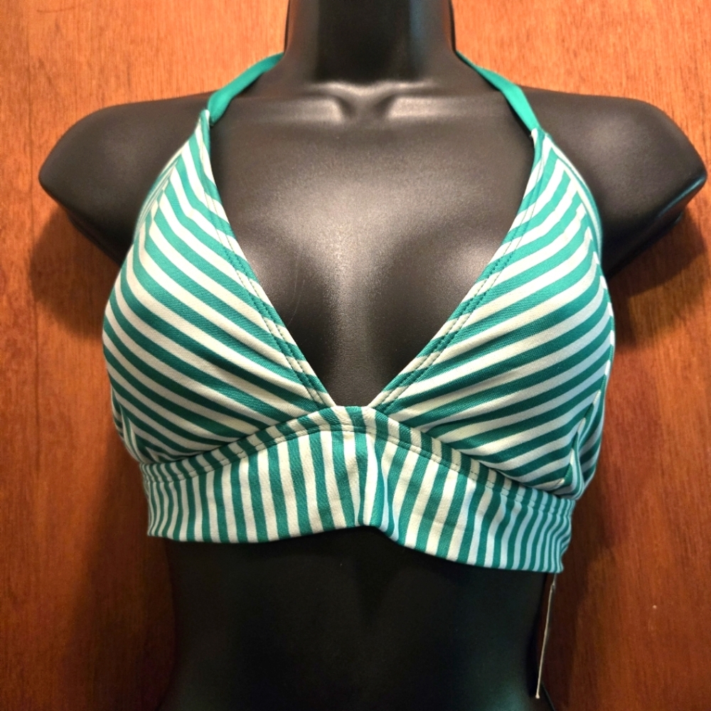 Mossimo cute NWT green&white stripped triangle bikini top szD/DD - Picture 1 of 5